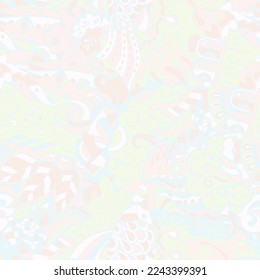 Tracery seamless pattern. Mehndi design. Pastel. 6 colors. Ethnic doodle texture. Curved doodling background. Vector