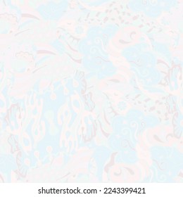 Tracery seamless pattern. Mehndi design. Pastel. 7 colors. Ethnic doodle texture. Curved doodling background. Vector