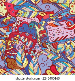 Tracery seamless pattern. Mehndi design. Ethnic doodle texture. Curved doodling background. Vector