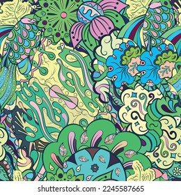 Tracery seamless pattern. Mehndi design. Ethnic doodle texture. Curved doodling background. Vector