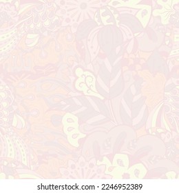 Tracery seamless pattern. Mehndi design. Pastel. 6 colors. Ethnic doodle texture. Curved doodling background. Vector