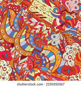 Tracery seamless pattern. Mehndi design. Ethnic doodle texture. Curved doodling background. Vector