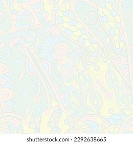 Tracery seamless pattern. Mehndi design. Pastel. 7 colors. Ethnic doodle texture. Curved doodling background. Vector
