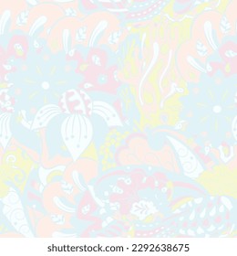 Tracery seamless pattern. Mehndi design. Pastel. 6 colors. Ethnic doodle texture. Curved doodling background. Vector