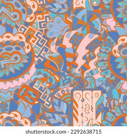 Tracery seamless pattern. Mehndi design. Ethnic doodle texture. Curved doodling background. Vector