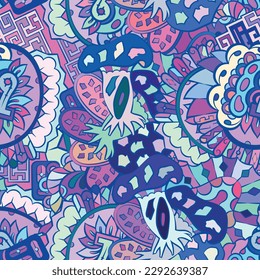 Tracery seamless pattern. Mehndi design. Ethnic doodle texture. Curved doodling background. Vector