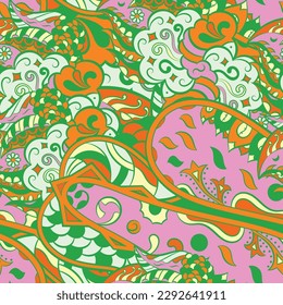 Tracery seamless pattern. Mehndi design. 6 colors. Ethnic doodle texture. Curved doodling background. Vector