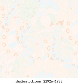Tracery seamless pattern. Mehndi design. Pastel. 6 colors. Ethnic doodle texture. Curved doodling background. Vector