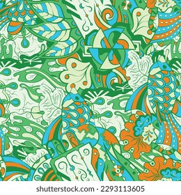 Tracery seamless pattern. Mehndi design. 6 colors. Ethnic doodle texture. Curved doodling background. Vector