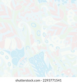 Motif harmonieux de trace. Design Mehndi. Pastel. 6 couleurs. Texture ethnique de doodle. Arrière-plan gribouillage courbe. Image vectorielle