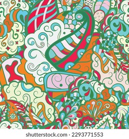 Tracery seamless pattern. Mehndi design. Ethnic doodle texture. Curved doodling background. Vector