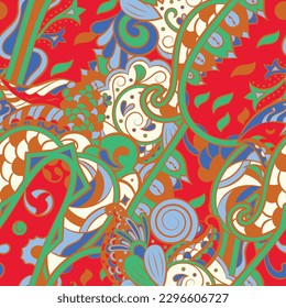 Tracery seamless pattern. Mehndi design. 6 colors. Ethnic doodle texture. Curved doodling background. Vector