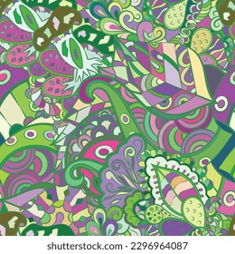 Tracery seamless pattern. Mehndi design. Ethnic doodle texture. Curved doodling background. Vector