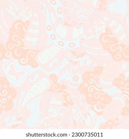 Tracery seamless pattern. Mehndi design. Pastel. 6 colors. Ethnic doodle texture. Curved doodling background. Vector