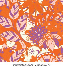 Tracery seamless pattern. Mehndi design. 6 colors. Ethnic doodle texture. Curved doodling background. Vector
