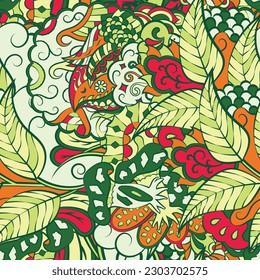 Tracery seamless pattern. Mehndi design. 7 colors. Ethnic doodle texture. Curved doodling background. Vector