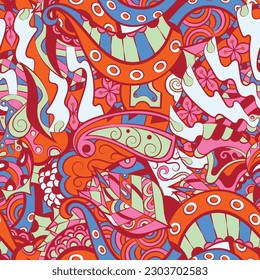 Tracery seamless pattern. Mehndi design. 6 colors. Ethnic doodle texture. Curved doodling background. Vector