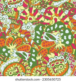 Tracery seamless pattern. Mehndi design. 6 colors. Ethnic doodle texture. Curved doodling background. Vector