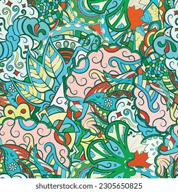 Tracery seamless pattern. Mehndi design. Ethnic doodle texture. Curved doodling background. Vector