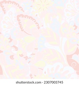 Tracery seamless pattern. Mehndi design. Pastel. 6 colors. Ethnic doodle texture. Curved doodling background. Vector