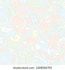 Tracery seamless pattern. Mehndi design. Pastel. 6 colors. Ethnic doodle texture. Curved doodling background. Vector