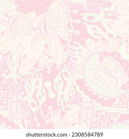 Tracery seamless pattern. Mehndi design. Pastel. 6 colors. Ethnic doodle texture. Curved doodling background. Vector