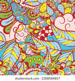 Tracery seamless pattern. Mehndi design. 6 colors. Ethnic doodle texture. Curved doodling background. Vector