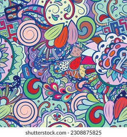 Tracery seamless pattern. Mehndi design. Ethnic doodle texture. Curved doodling background. Vector