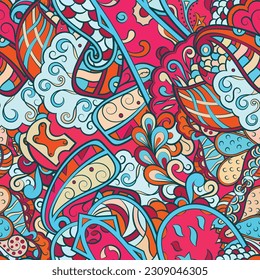 Tracery seamless pattern. Mehndi design. Ethnic doodle texture. Curved doodling background. Vector