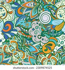 Tracery seamless pattern. Mehndi design. Ethnic doodle texture. Curved doodling background. Vector