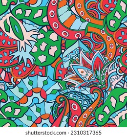 Tracery seamless pattern. Mehndi design. Ethnic doodle texture. Curved doodling background. Vector