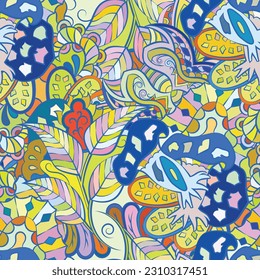 Tracery seamless pattern. Mehndi design. Ethnic doodle texture. Curved doodling background. Vector