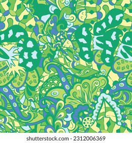 Tracery seamless pattern. Mehndi design. 6 colors. Ethnic doodle texture. Curved doodling background. Vector