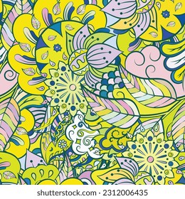 Tracery seamless pattern. Mehndi design. Ethnic doodle texture. Curved doodling background. Vector