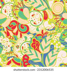 Tracery seamless pattern. Mehndi design. 6 colors. Ethnic doodle texture. Curved doodling background. Vector