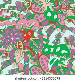 Tracery seamless pattern. Mehndi design. 6 colors. Ethnic doodle texture. Curved doodling background. Vector