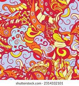 Tracery seamless pattern. Mehndi design. Ethnic doodle texture. Curved doodling background. Vector