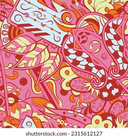 Tracery seamless pattern. Mehndi design. 6 colors. Ethnic doodle texture. Curved doodling background. Vector