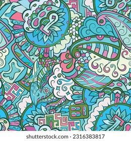 Tracery seamless pattern. Mehndi design. Ethnic doodle texture. Curved doodling background. Vector