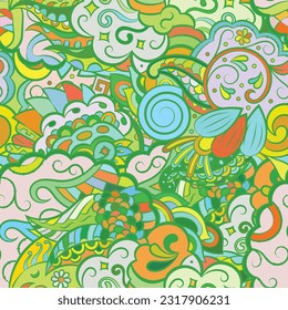 Tracery seamless pattern. Mehndi design. Ethnic doodle texture. Curved doodling background. Vector