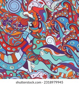 Tracery seamless pattern. Mehndi design. Ethnic doodle texture. Curved doodling background. Vector