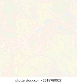 Tracery seamless pattern. Mehndi design. Pastel. 7 colors. Ethnic doodle texture. Curved doodling background. Vector