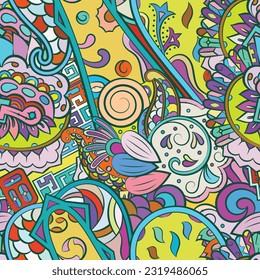 Tracery seamless pattern. Mehndi design. Ethnic doodle texture. Curved doodling background. Vector