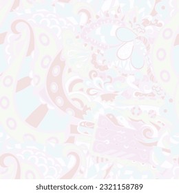 Tracery seamless pattern. Mehndi design. Pastel. 6 colors. Ethnic doodle texture. Curved doodling background. Vector