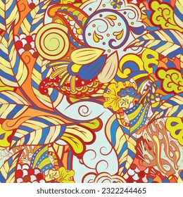 Tracery seamless pattern. Mehndi design. Ethnic doodle texture. Curved doodling background. Vector