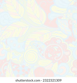 Tracery seamless pattern. Mehndi design. Pastel. 6 colors. Ethnic doodle texture. Curved doodling background. Vector