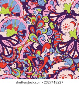 Tracery seamless pattern. Mehndi design. 6 colors. Ethnic doodle texture. Curved doodling background. Vector