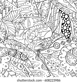 Tracery seamless pattern. Mehndi design. Ethnic monochrome binary doodle texture. Curved doodling black and white background. Vector
