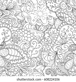 Tracery seamless pattern. Mehndi design. Ethnic monochrome binary doodle texture. Curved doodling black and white background. Vector
