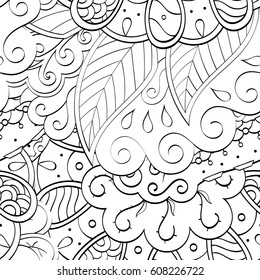 Tracery seamless pattern. Mehndi design. Ethnic monochrome binary doodle texture. Curved doodling black and white background. Vector